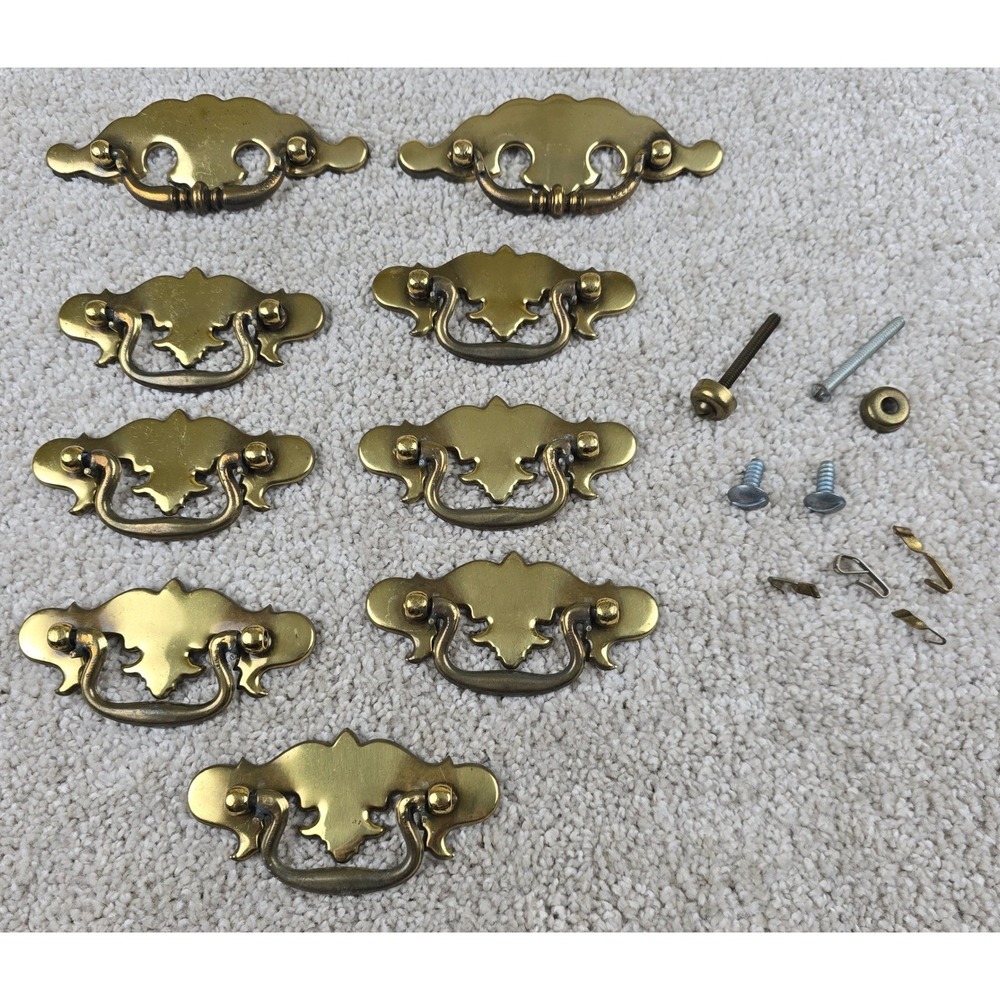 9 Vintage Brass Chippendale Batwing Drawer Pulls Bail Handles Mixed 4in 5in